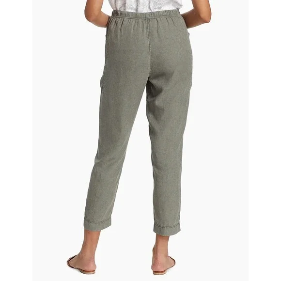 Splendid Women's Gia Drawstring Straight Leg Linen Blend Crop Pants Olive Medium - Picture 2 of 9
